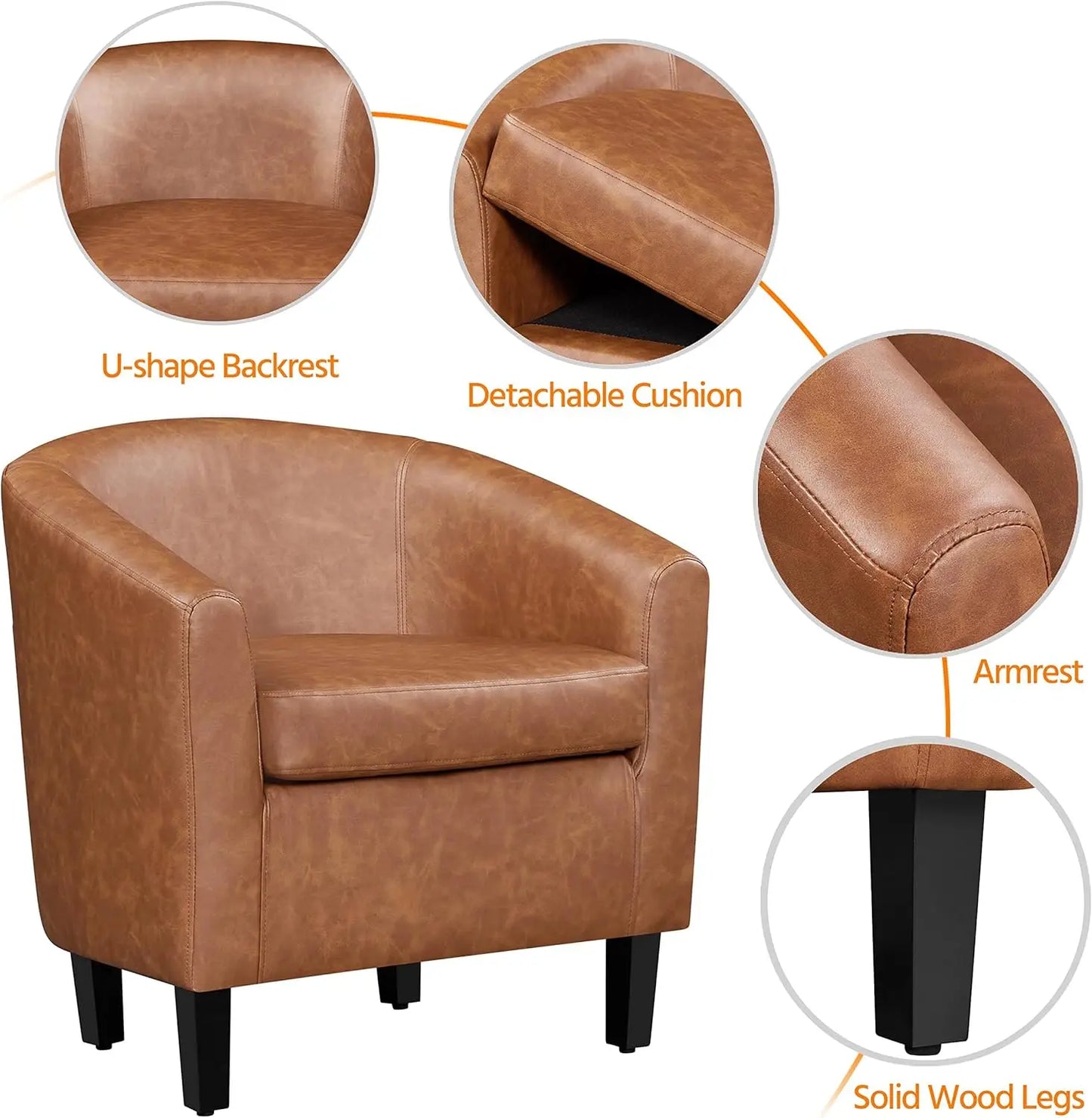 Accent Faux Leather Barrel Chairs Set of 2 for Living Room