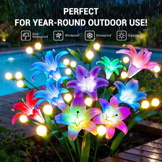 Solar Firefly Swaying Light with Colorful LED Lily Flower, Waterproof Garden Decor for Yard Patio Pathway Lawn, Gifts for Women