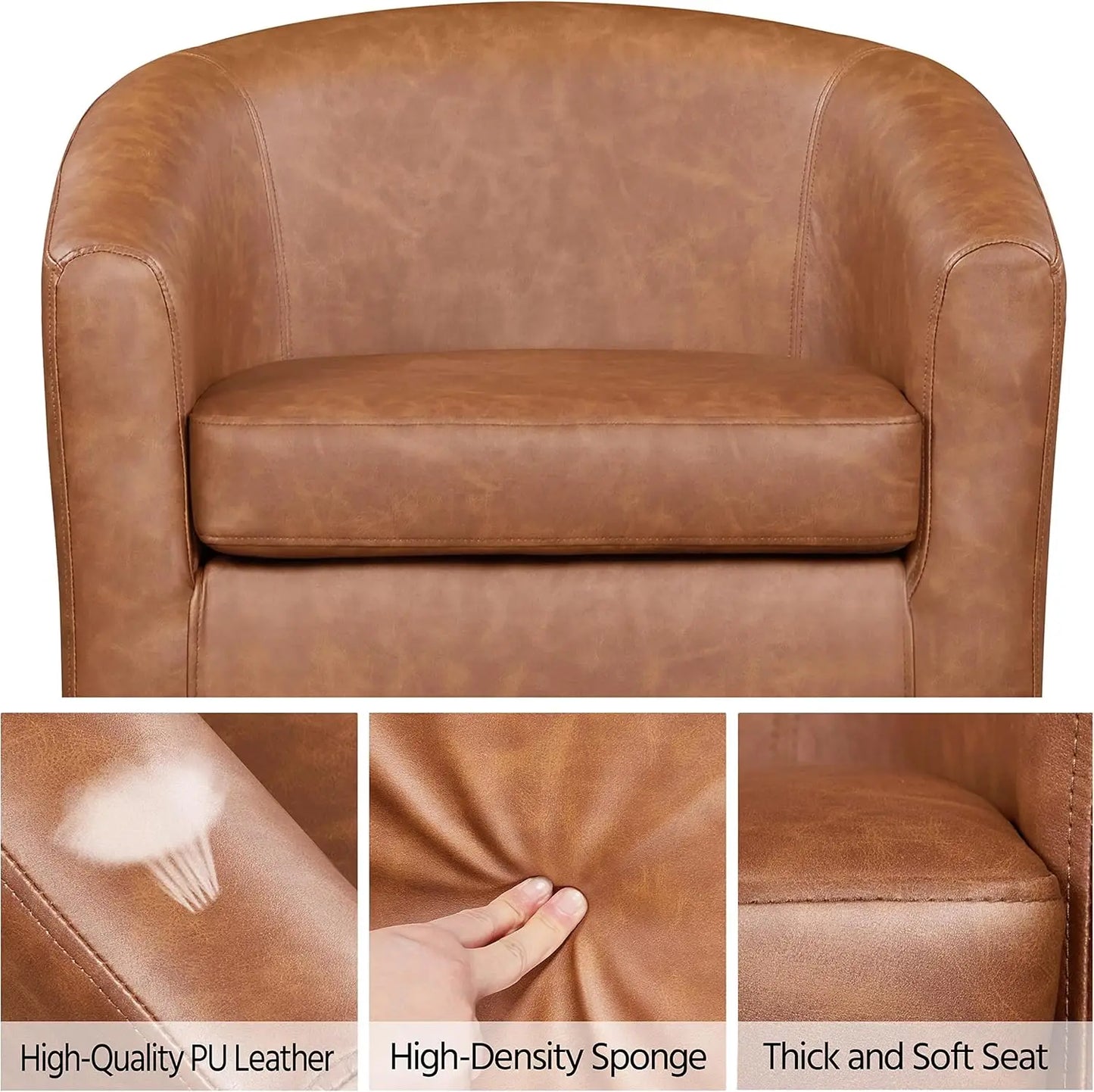Accent Faux Leather Barrel Chairs Set of 2 for Living Room