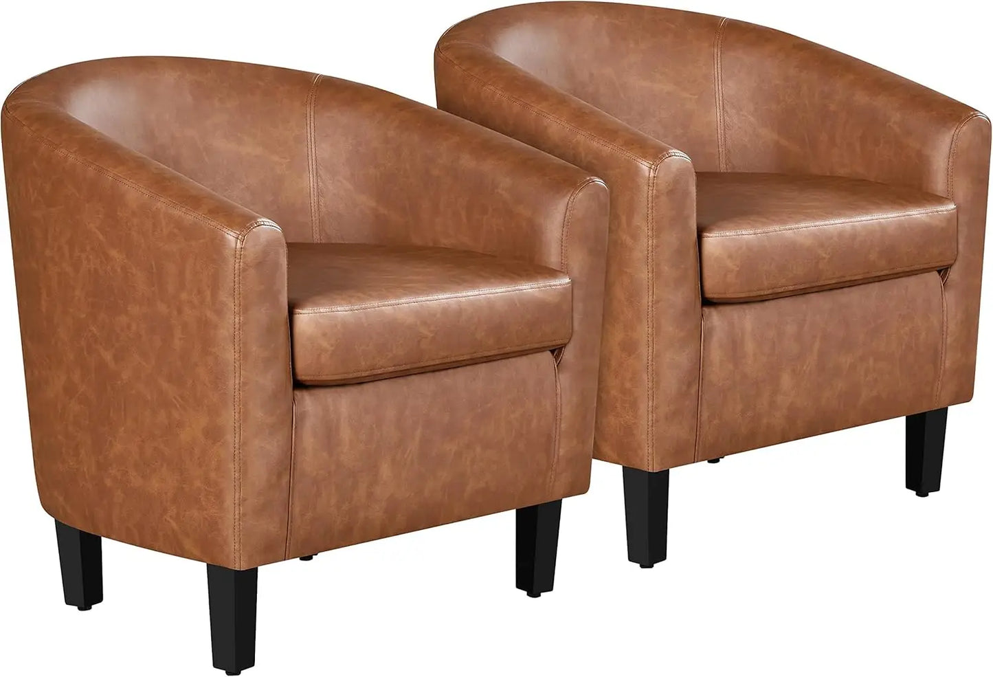 Accent Faux Leather Barrel Chairs Set of 2 for Living Room