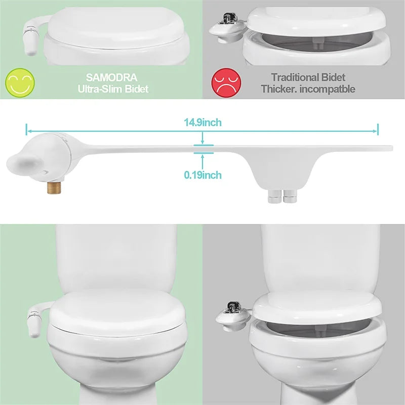 SAMODRA Slim Bidet Seat Attachment Adjustable Pressure