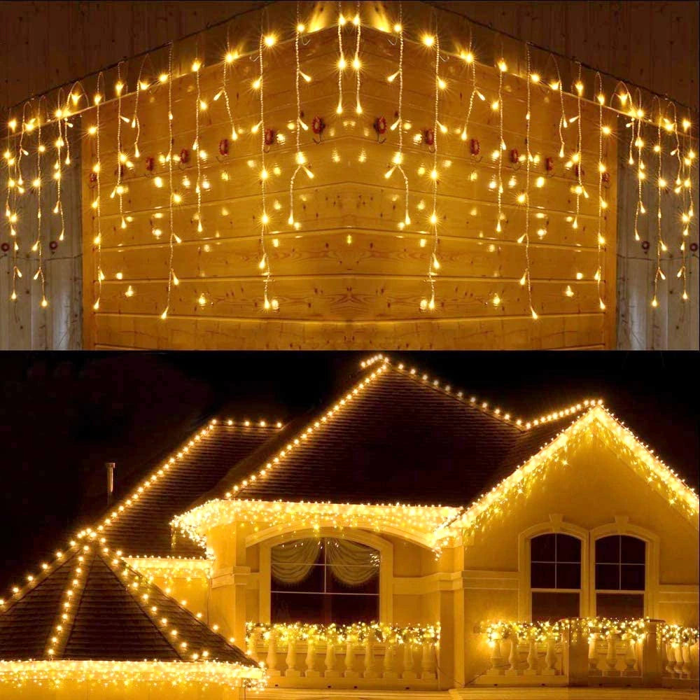Street Garland On The House Christmas Decorations Ornaments LED Festoon Icicle Curtain Light Droop 0.5/0.6/0.7M EU Plug New Year