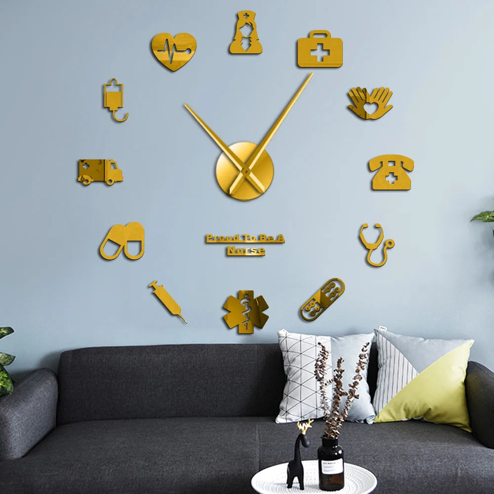 Proud To Be A Nurse Doctor & Nurse Kit DIY Large Wall Clock Medical Office Hospital Wall Art Decor Long Hands Clock Wall Watch
