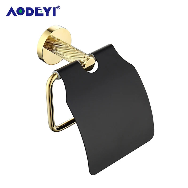 Bathroom Hardware Set Black Robe Hook Gold Towel Rail Bar Rack Bars Ring Shelf Tissue Brass Paper Holder Toothbrush Holder Brush