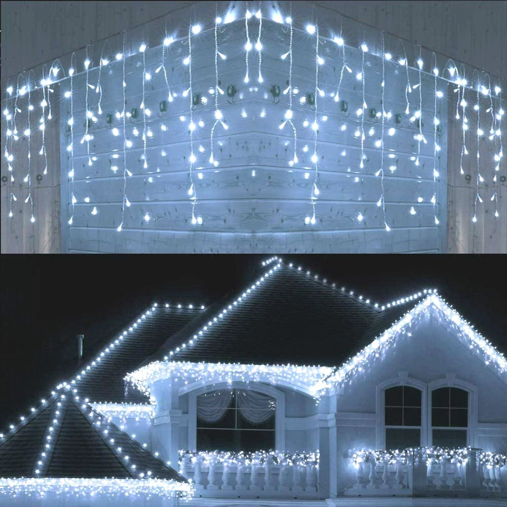 Street Garland On The House Christmas Decorations Ornaments LED Festoon Icicle Curtain Light Droop 0.5/0.6/0.7M EU Plug New Year