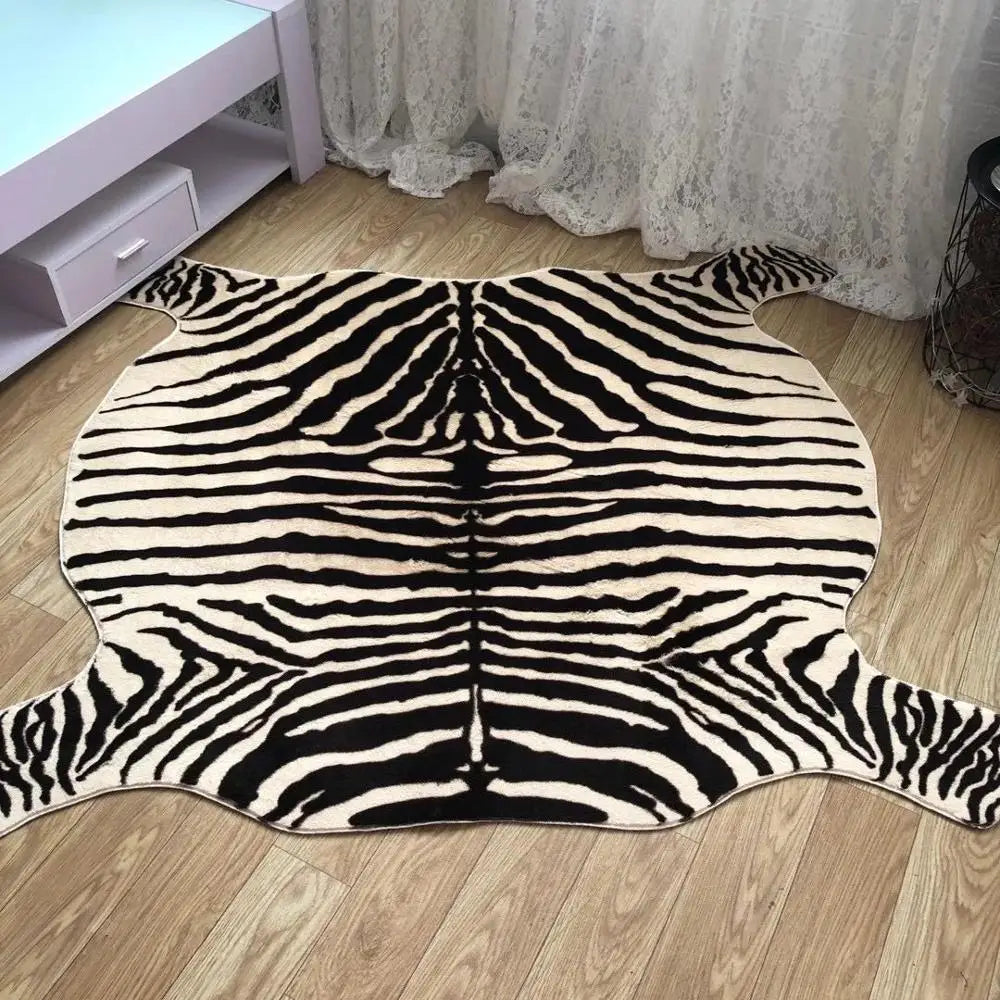 Muzzi Zebra Print Velvet Faux Fur Rug Imitation Leather Mat