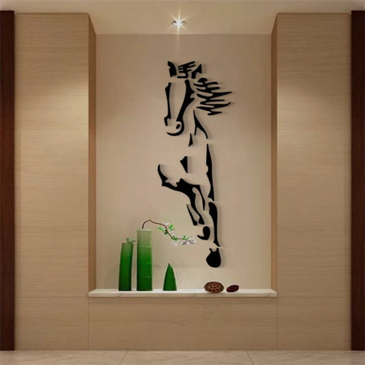 Horse Mirror Wall Stickers Livingroom TV Background Wall Art decor Home Decor 3D DIY Acrylic Self adhesive Wall stickers