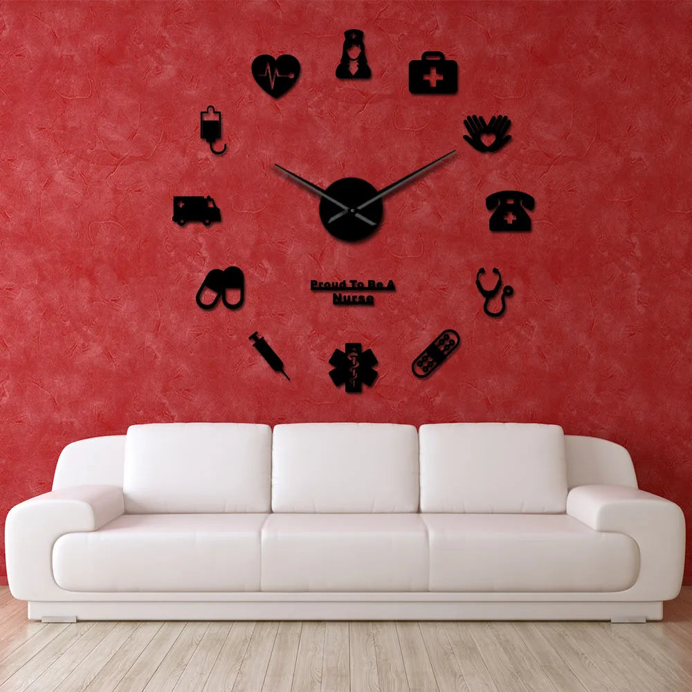 Proud To Be A Nurse Doctor & Nurse Kit DIY Large Wall Clock Medical Office Hospital Wall Art Decor Long Hands Clock Wall Watch
