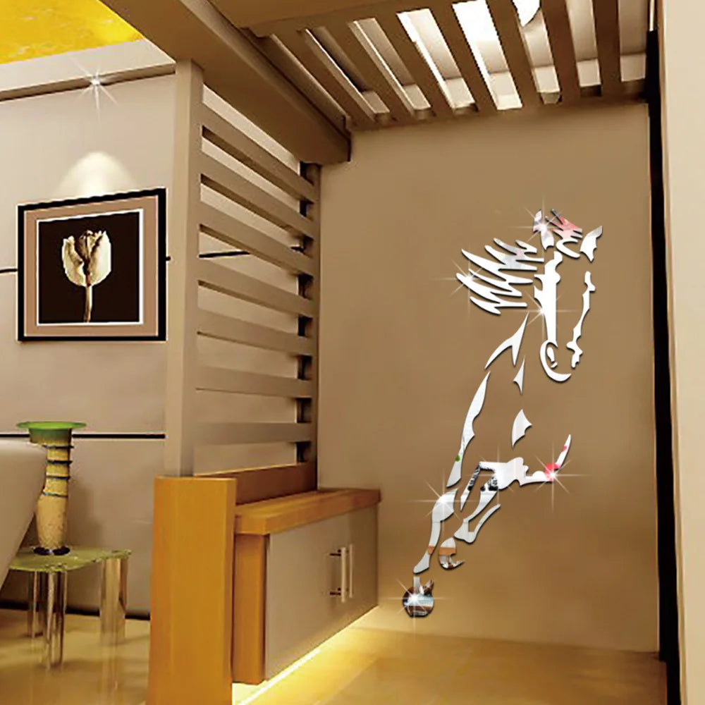 Horse Mirror Wall Stickers Livingroom TV Background Wall Art decor Home Decor 3D DIY Acrylic Self adhesive Wall stickers