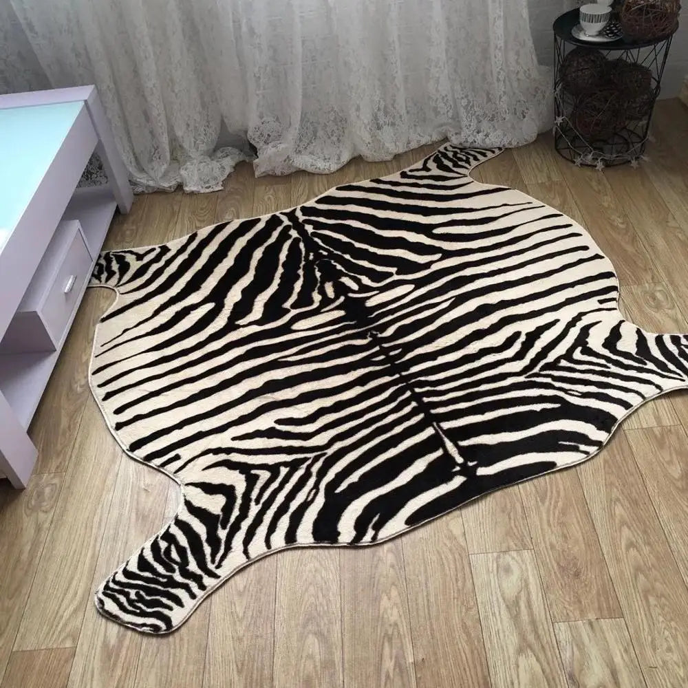 Muzzi Zebra Print Velvet Faux Fur Rug Imitation Leather Mat