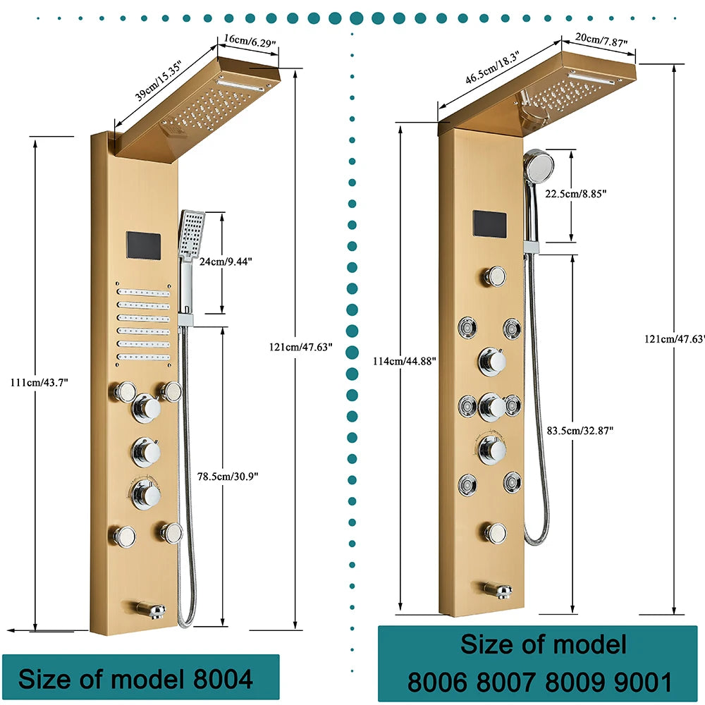 Black Bathroom Shower Panel Column Golden Rain Waterfall Shower Faucet Bidet Sprayer Tap SPA Massage Jet LED Bath Shower Set