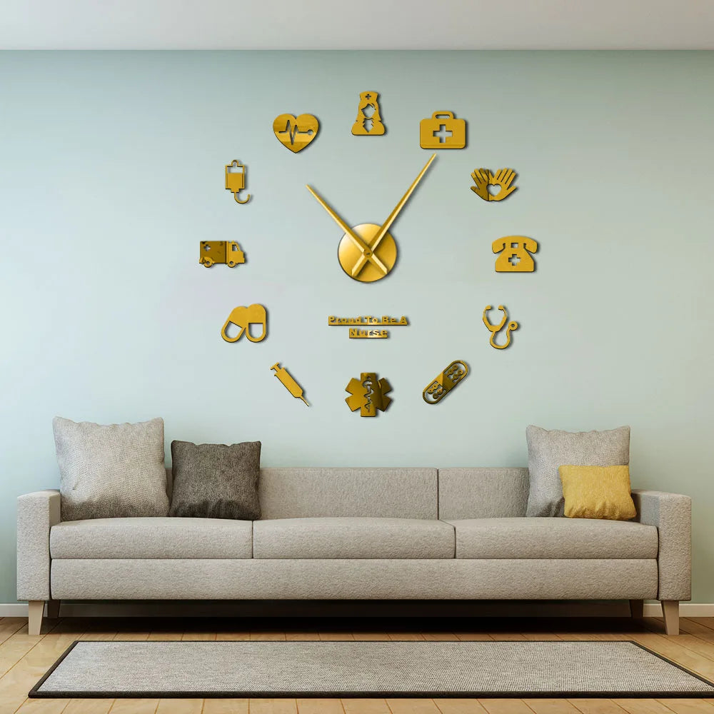 Proud To Be A Nurse Doctor & Nurse Kit DIY Large Wall Clock Medical Office Hospital Wall Art Decor Long Hands Clock Wall Watch