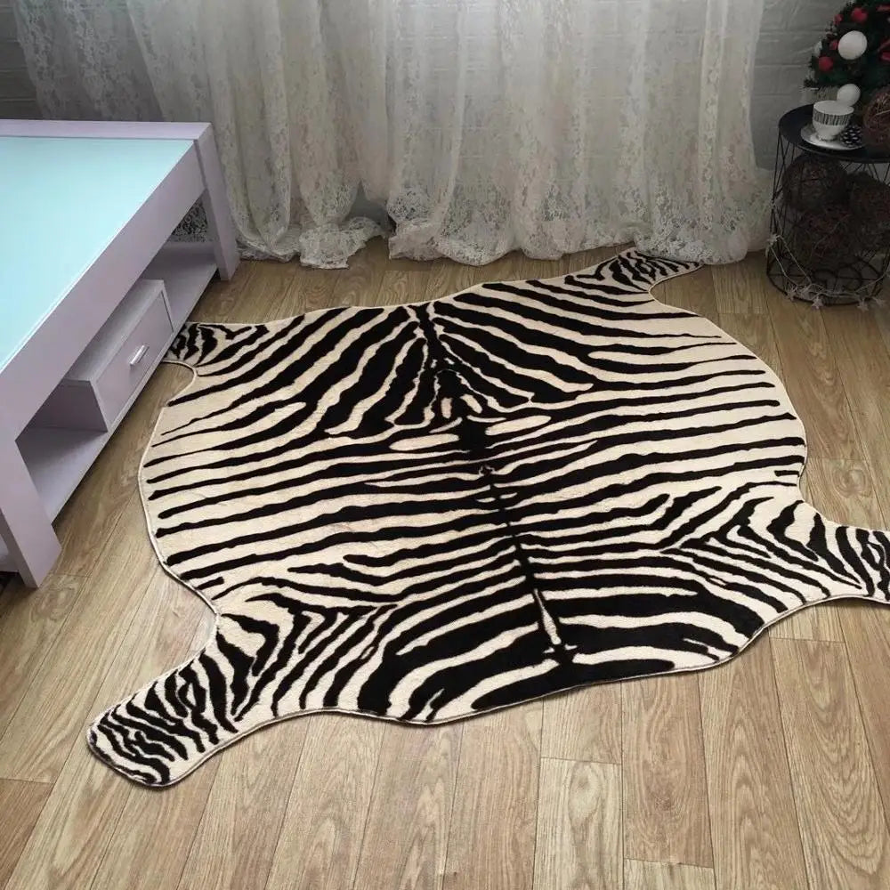 Muzzi Zebra Print Velvet Faux Fur Rug Imitation Leather Mat