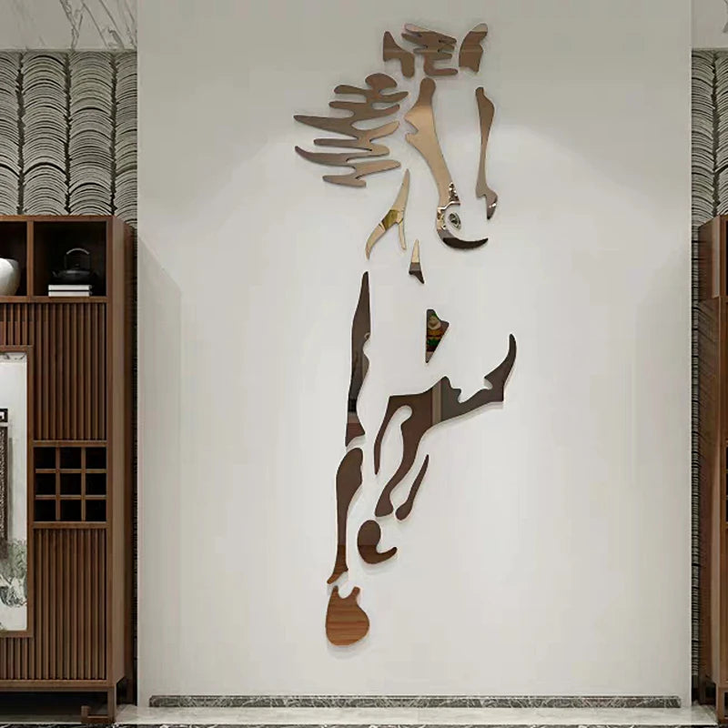 Horse Mirror Wall Stickers Livingroom TV Background Wall Art decor Home Decor 3D DIY Acrylic Self adhesive Wall stickers