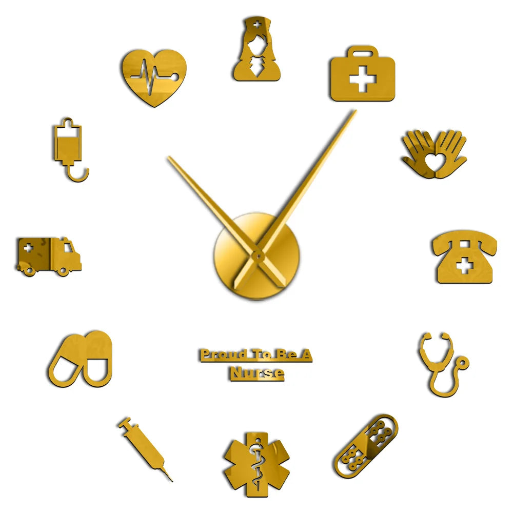 Proud To Be A Nurse Doctor & Nurse Kit DIY Large Wall Clock Medical Office Hospital Wall Art Decor Long Hands Clock Wall Watch