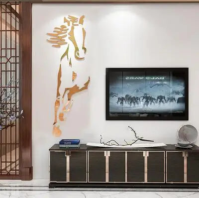 Horse Mirror Wall Stickers Livingroom TV Background Wall Art decor Home Decor 3D DIY Acrylic Self adhesive Wall stickers
