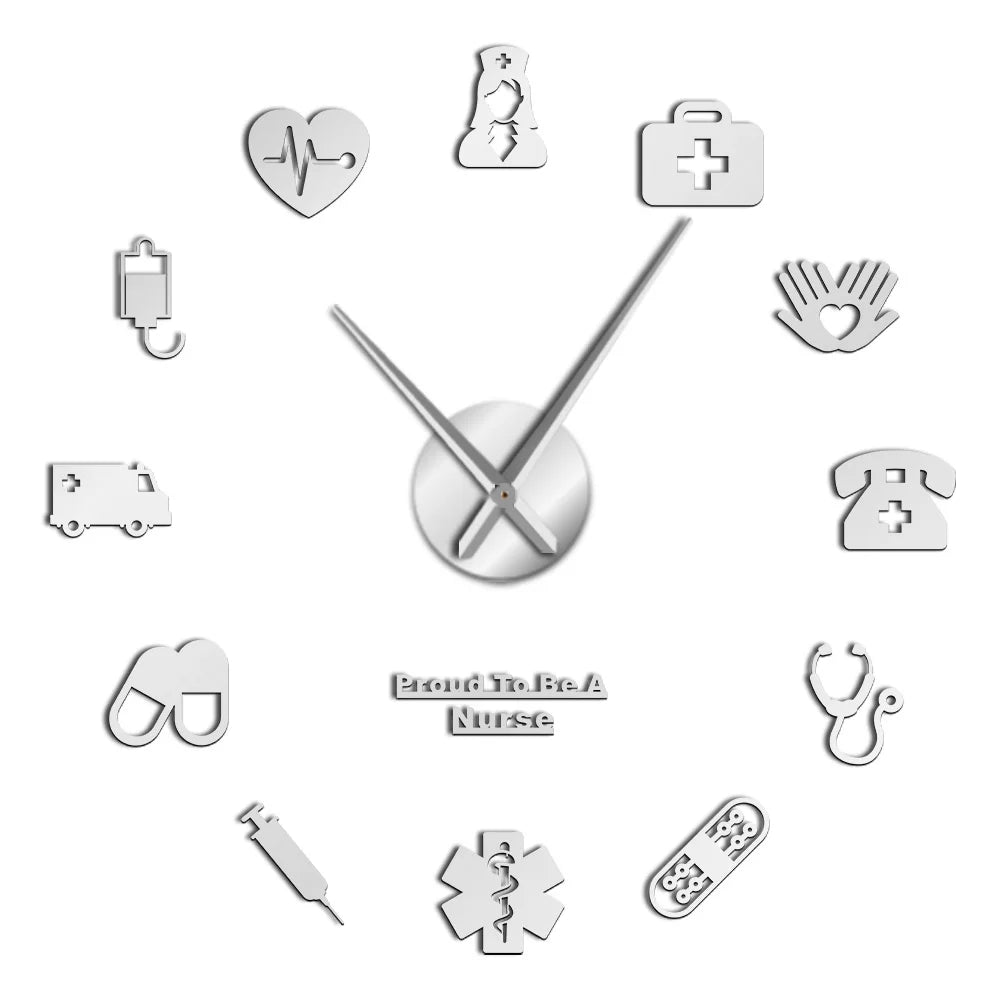 Proud To Be A Nurse Doctor & Nurse Kit DIY Large Wall Clock Medical Office Hospital Wall Art Decor Long Hands Clock Wall Watch