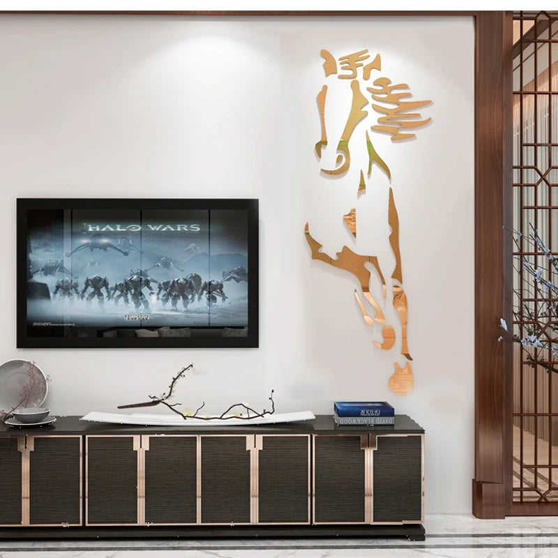 Horse Mirror Wall Stickers Livingroom TV Background Wall Art decor Home Decor 3D DIY Acrylic Self adhesive Wall stickers