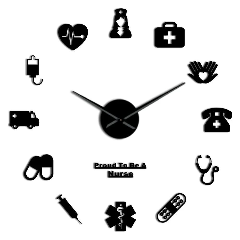 Proud To Be A Nurse Doctor & Nurse Kit DIY Large Wall Clock Medical Office Hospital Wall Art Decor Long Hands Clock Wall Watch
