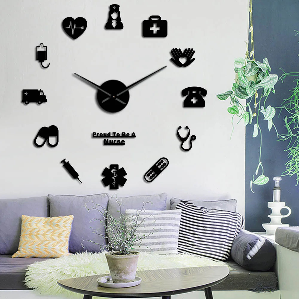 Proud To Be A Nurse Doctor & Nurse Kit DIY Large Wall Clock Medical Office Hospital Wall Art Decor Long Hands Clock Wall Watch