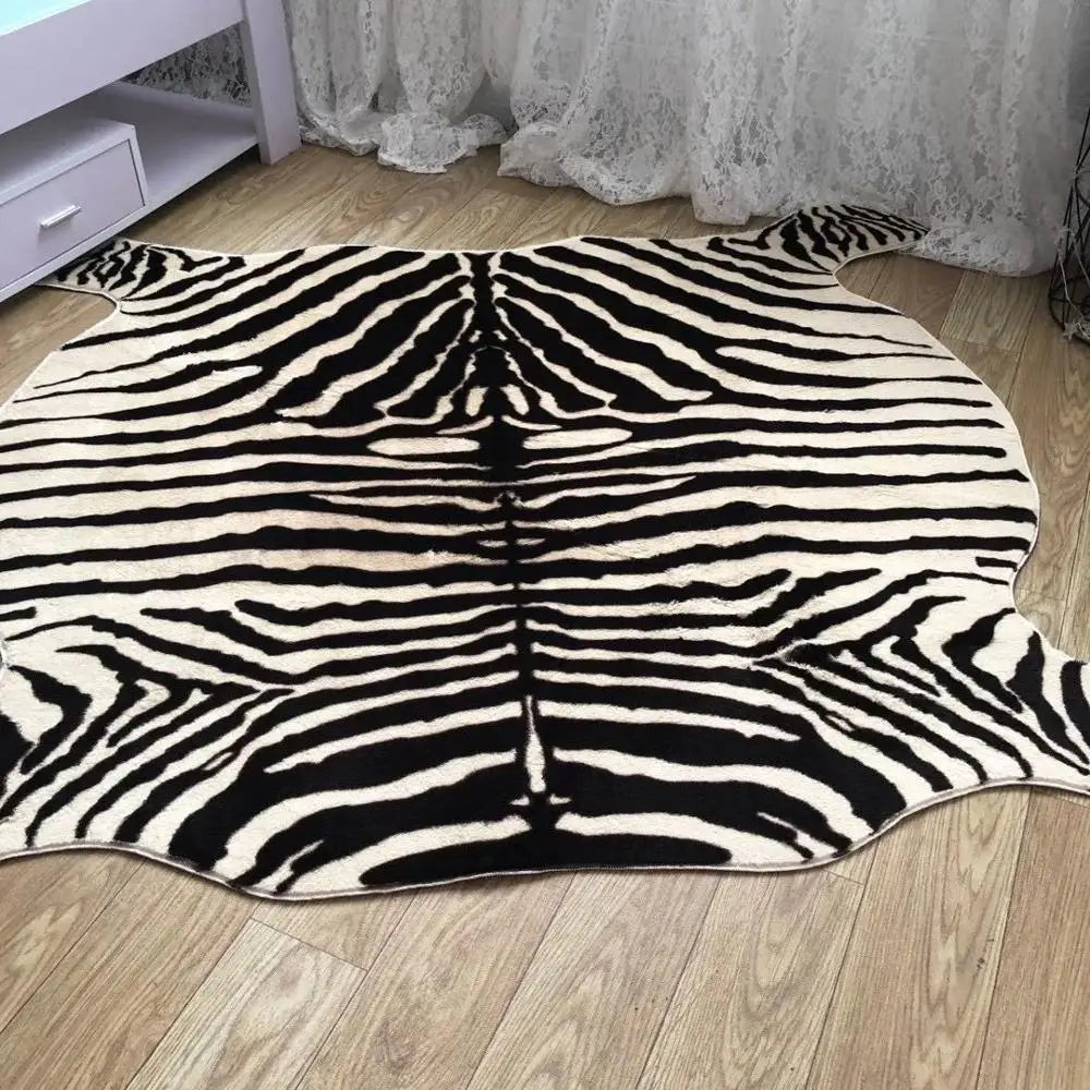 Muzzi Zebra Print Velvet Faux Fur Rug Imitation Leather Mat