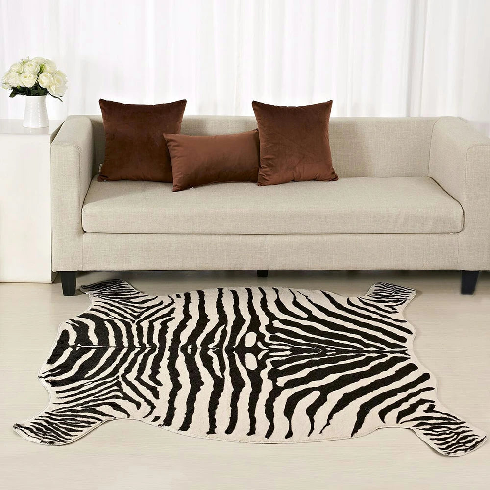 Muzzi Zebra Print Velvet Faux Fur Rug Imitation Leather Mat