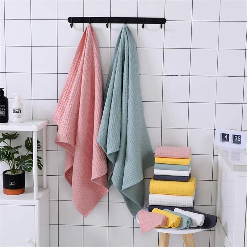 High Quality Cotton Waffle Bath Towels Soft Absorbent Walf Checks Face Hand Towel Household Adult Kids Bathroom Towel Sets
