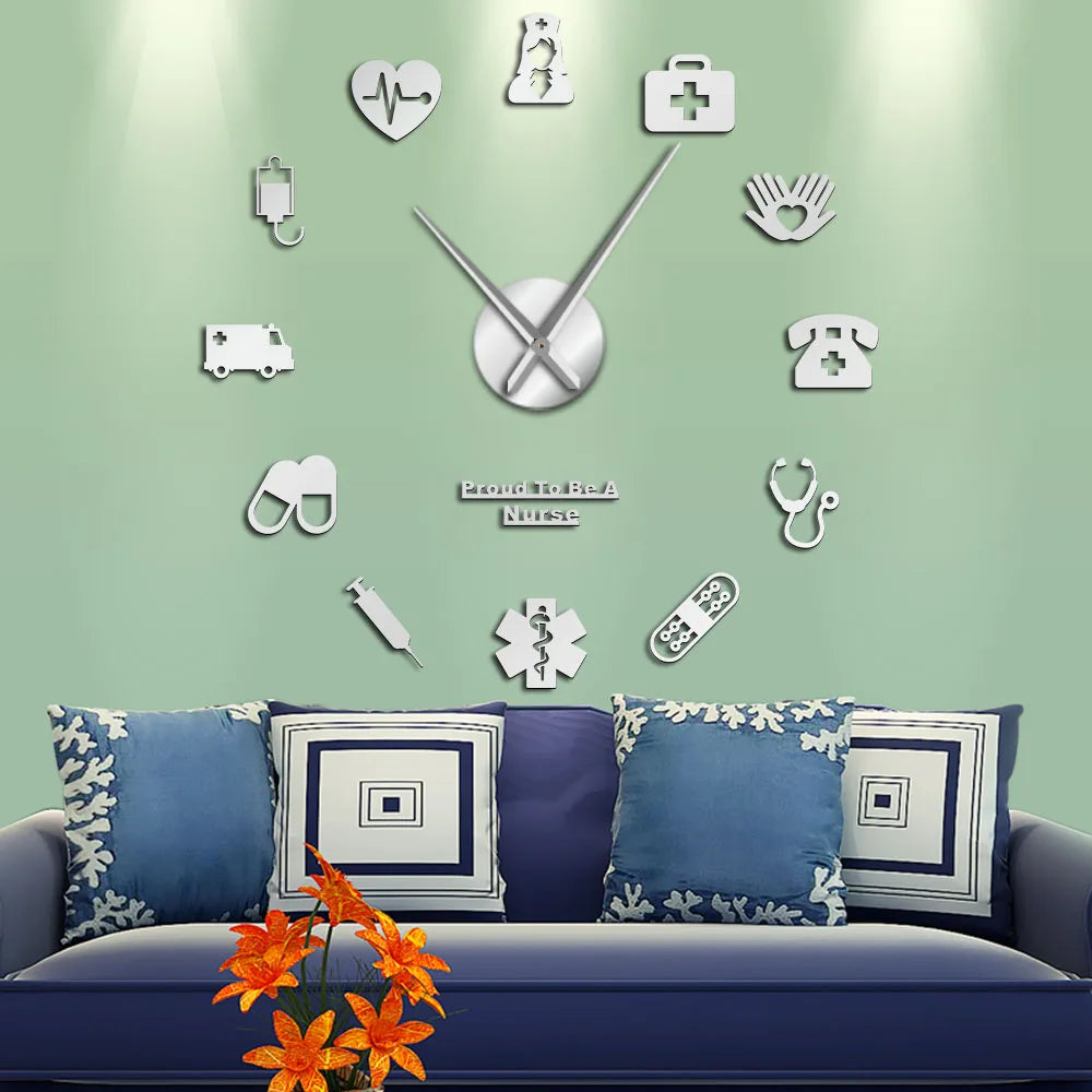 Proud To Be A Nurse Doctor & Nurse Kit DIY Large Wall Clock Medical Office Hospital Wall Art Decor Long Hands Clock Wall Watch