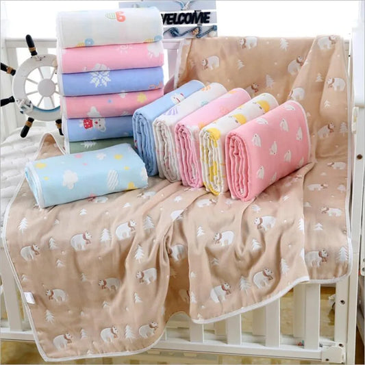 Muslin Baby Blankets Children 6 layers Gauze Cotton Soft Quilt Newborn Infant Swaddle Towel Kids Bath Towel 110*110cm