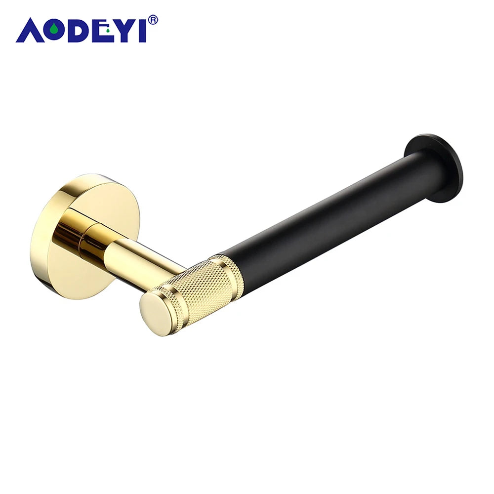 Bathroom Hardware Set Black Robe Hook Gold Towel Rail Bar Rack Bars Ring Shelf Tissue Brass Paper Holder Toothbrush Holder Brush