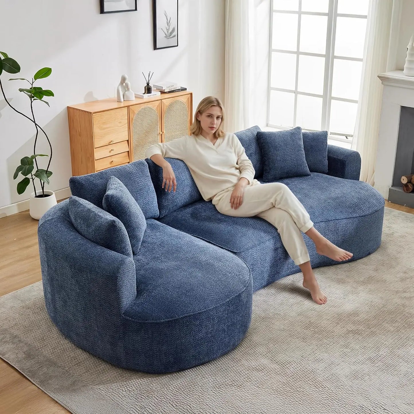124" Oversized Boneless Couches for Living Room, Sectional Curved Sofa with 7 Pillows, L-Shape Boneless Couch with, Customized