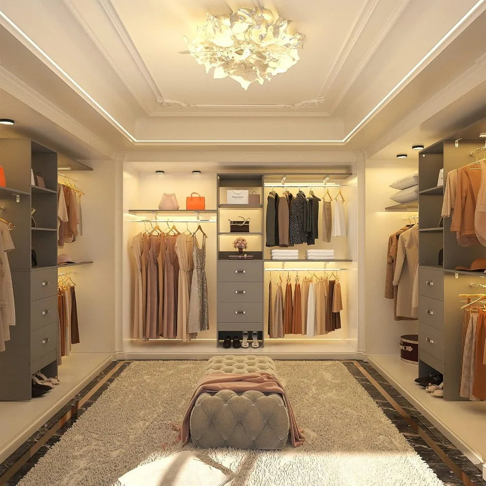 96 Inch Closet System With 3 Hanging Rods And Drawers