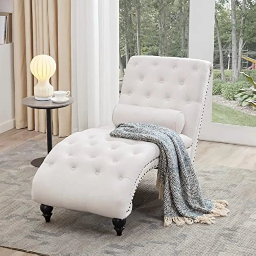 HUANZHUANG Button-Tufted Upholstered Chaise Lounge With Pillow