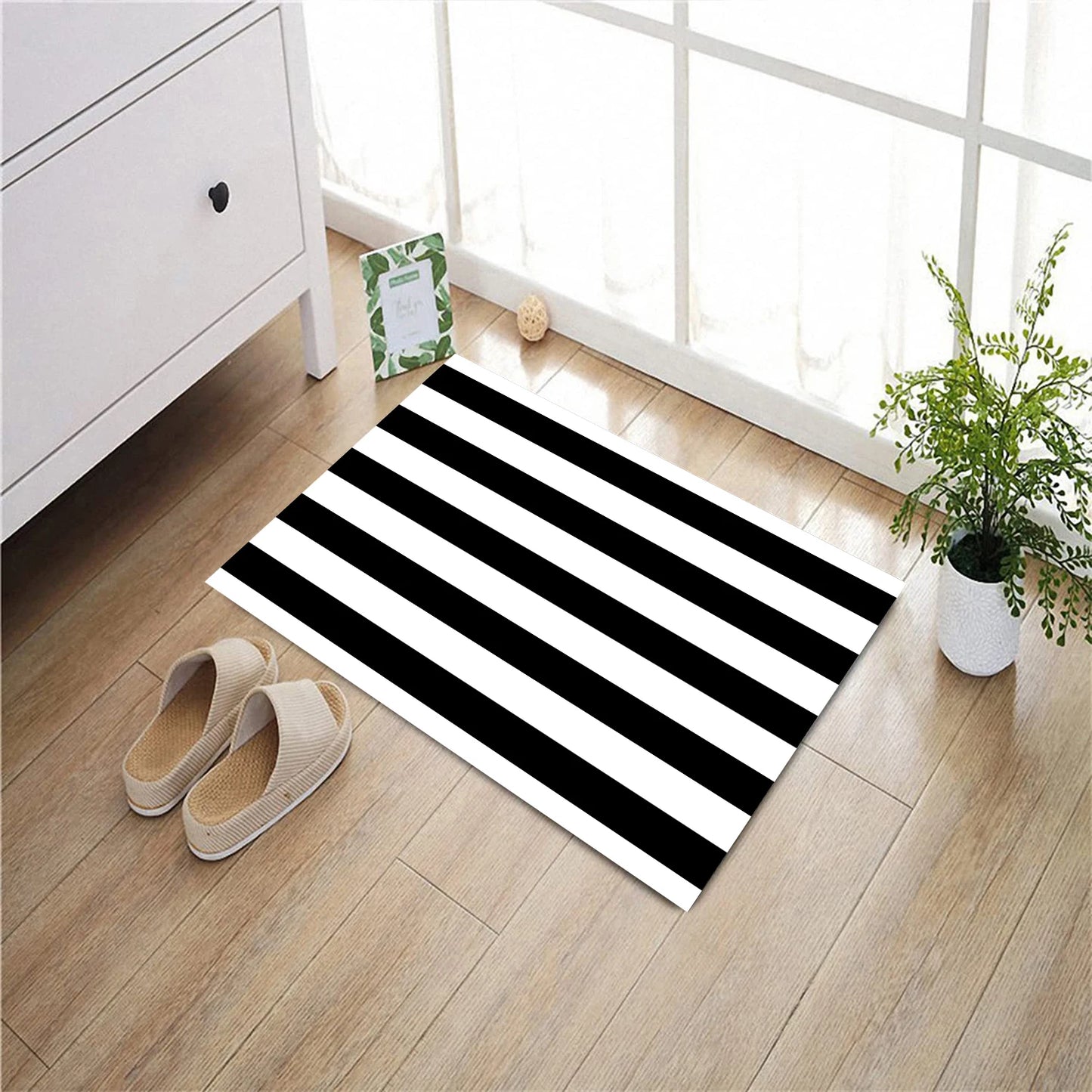 Black and White Area Rug Rubber Backing Striped Front Door Rug Outdoor Doormats Indoor Floor Mat for Kitchen Entryway Patio