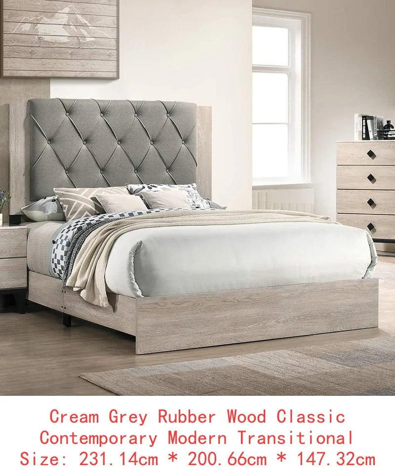 CN Sichuan Contemporary Rubberwood Bed Frame With V Design Headboard
