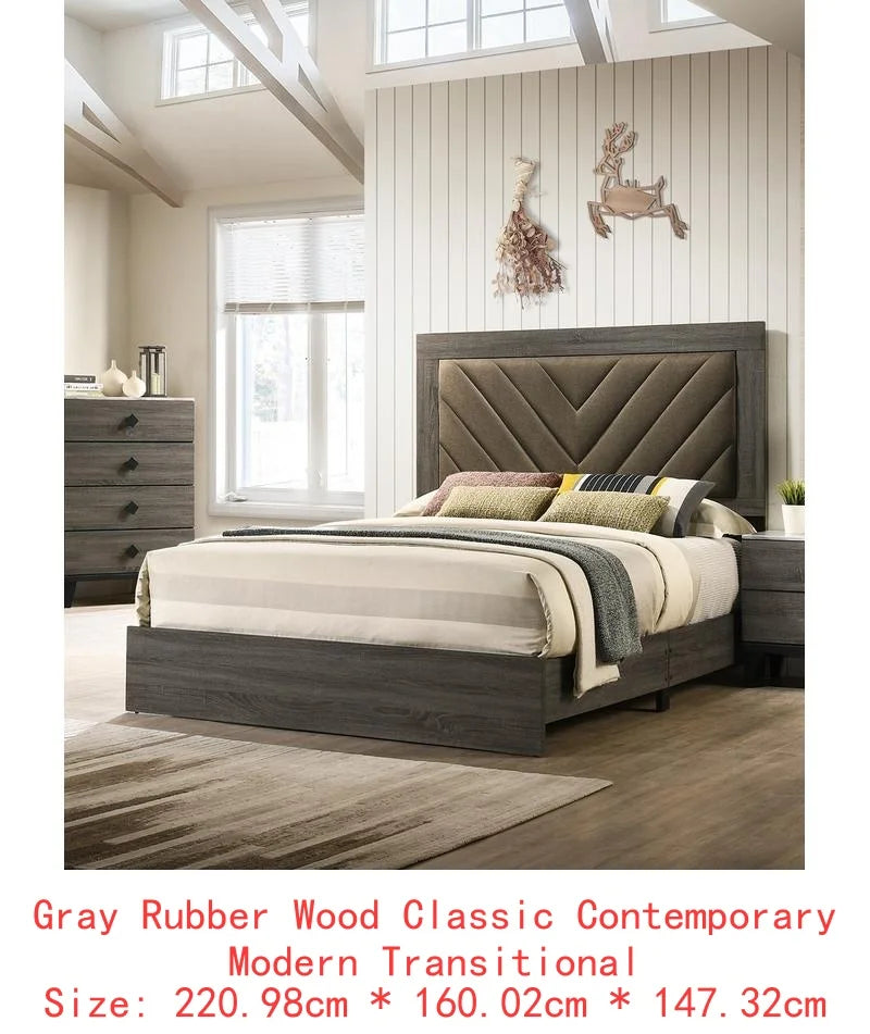 CN Sichuan Contemporary Rubberwood Bed Frame With V Design Headboard