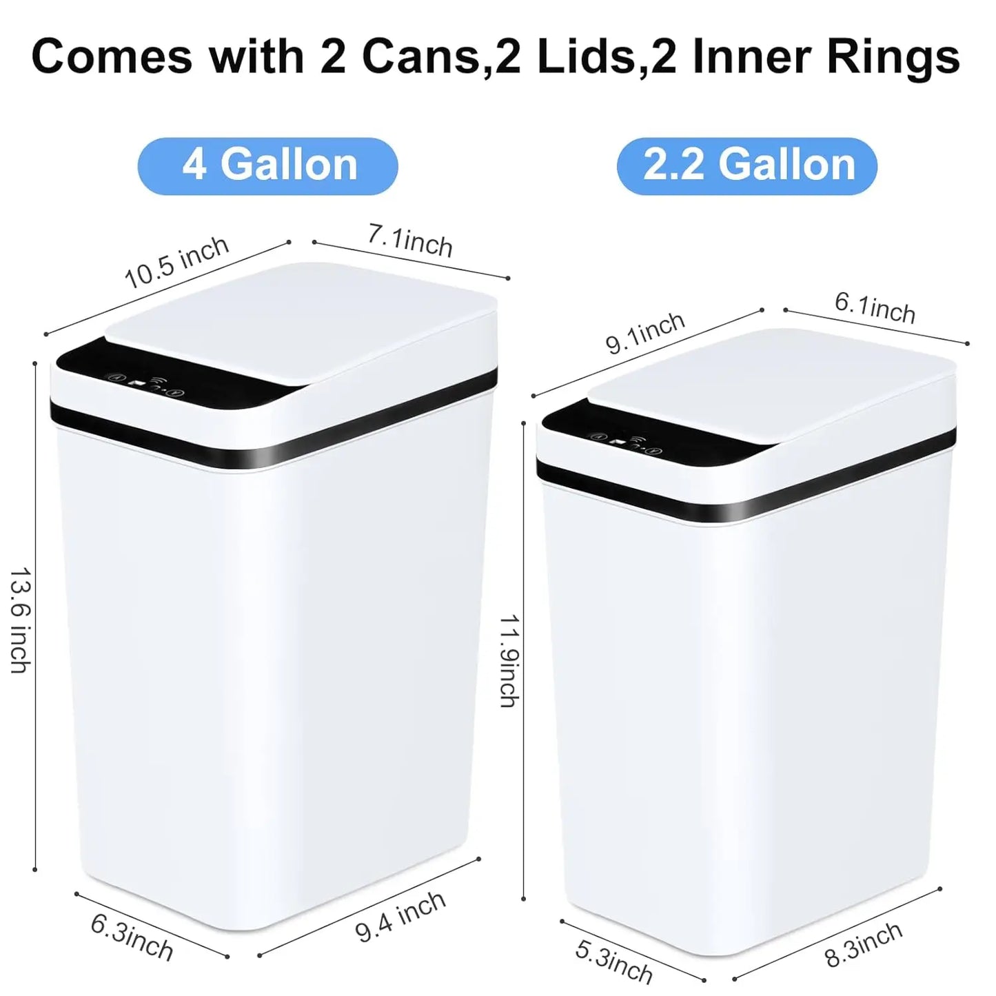 2 Pack Touchless Sensor Trash Cans 12L 18L White With Lid