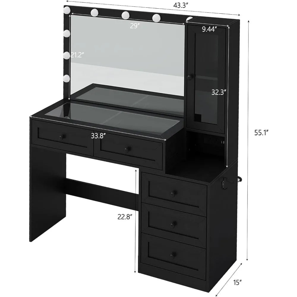 Vanity Desk With Mirror And 11 Lights Modern Makeup Table