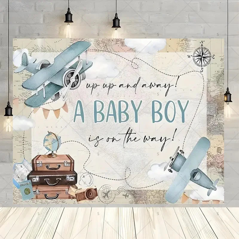 Let The Adventure Begin World Airplane Graduation Backdrop