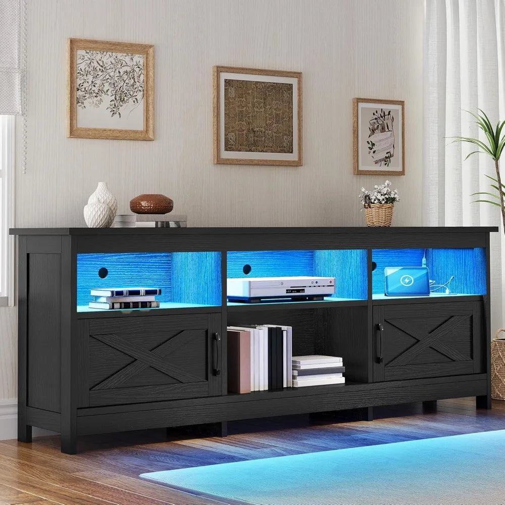 Farmhouse TV Stand for 70 75 80 Inch TVs With LED Lights