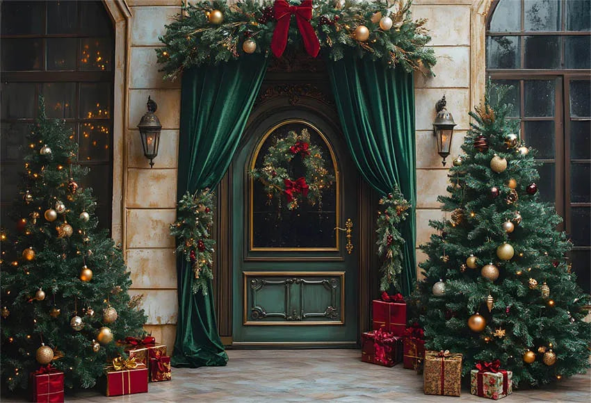 Mehofond Photography Backdrop Green Wall Christmas Trees For Kids Family Holiday Party Window Grunge Background Photo Studio