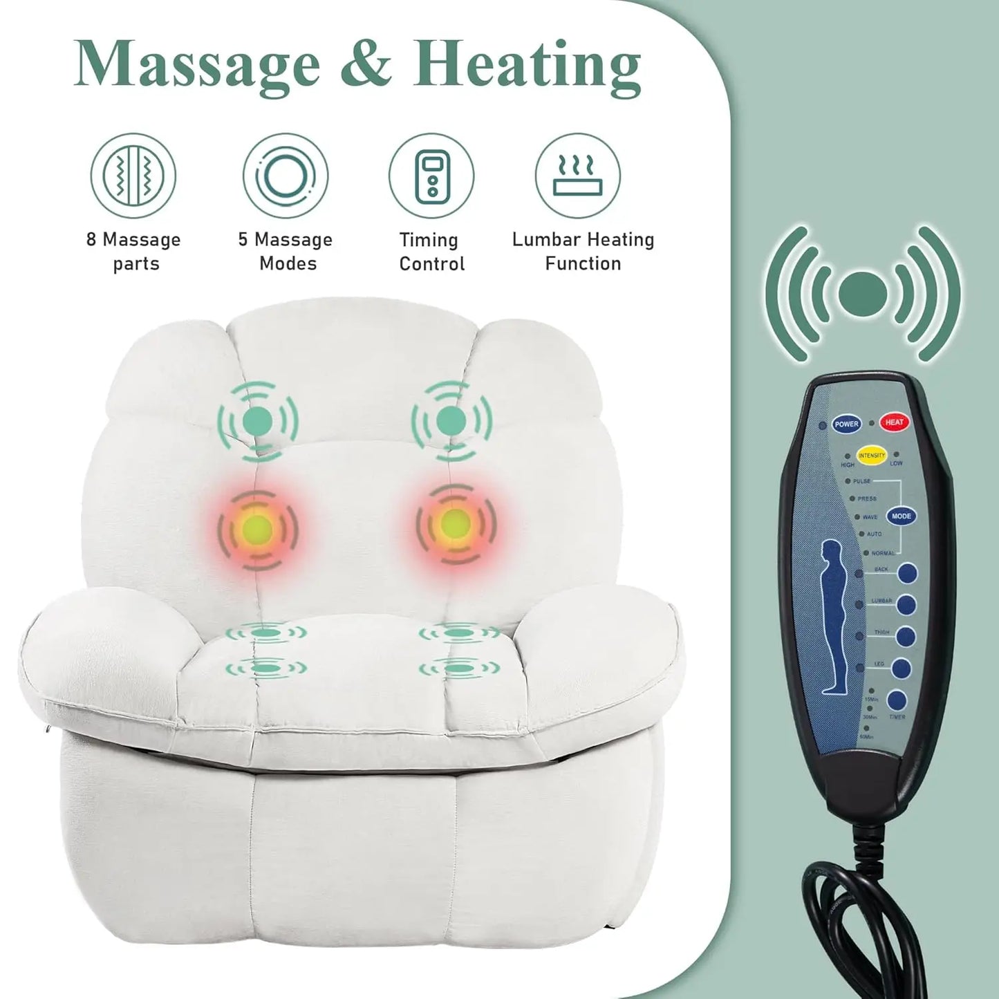 Power Recliner Chair, Swivel Rocker Recliner with Massage and Heat, Electric Recliner Chairs for Adults with, Customized