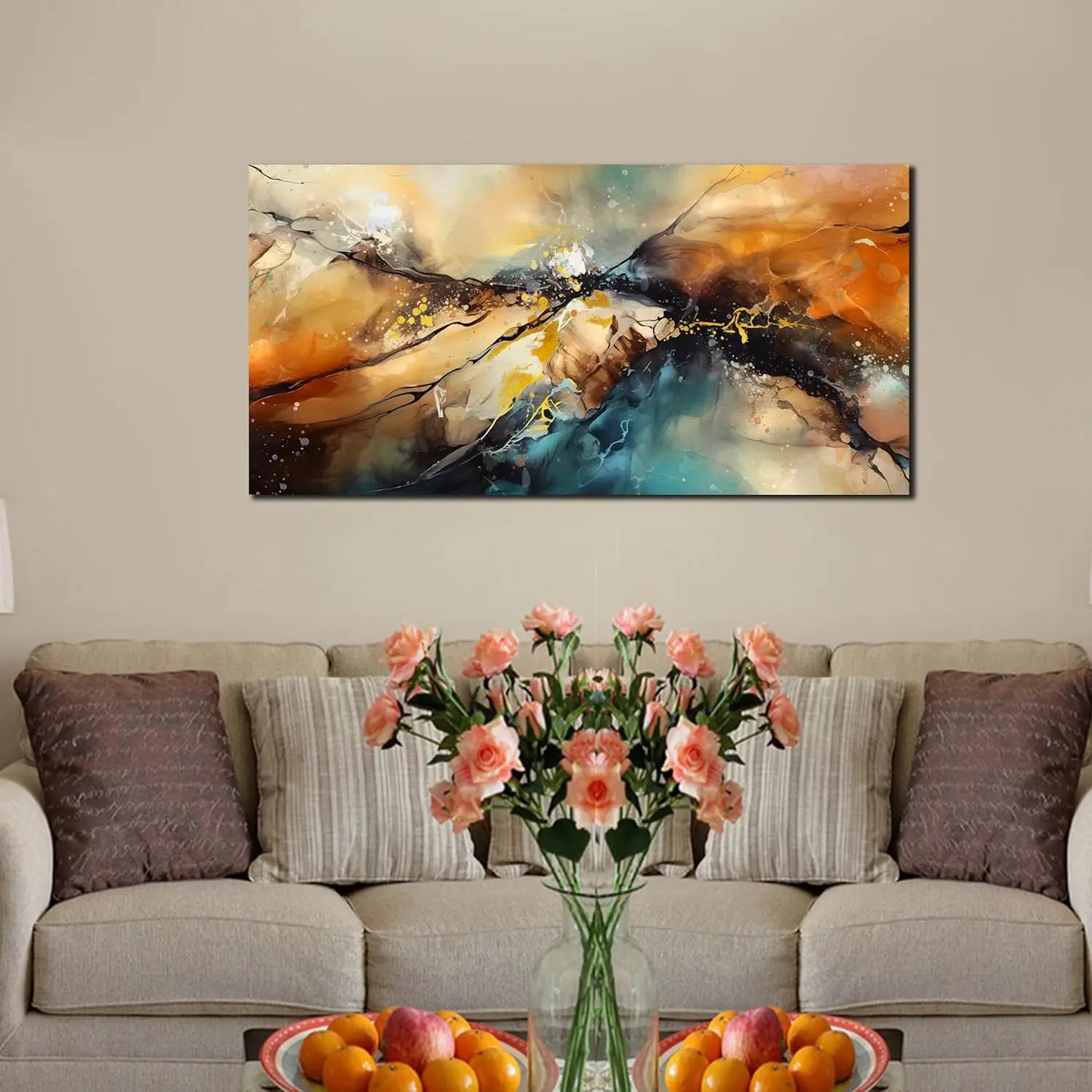 Modern Abstract Canvas Painting for Living Room, Bedroom, Kitchen - Ready to Hang 20x40 Inches