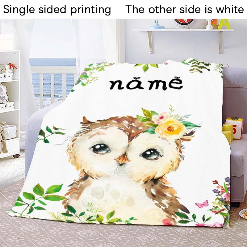 Custom Blanket Custom Name Blanket Baby Girl Boy Kids Cartoon Animal Cute Soft Flannel Throw Blankets Personalized Blanket Gifts