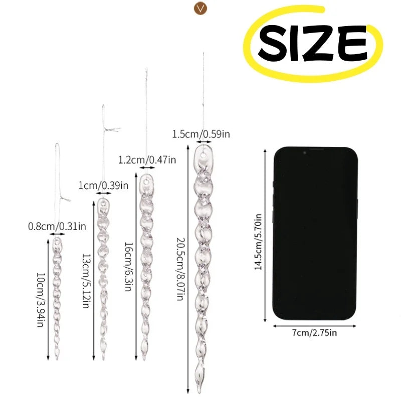 6/12PCS 10-20.5CM Christmas Simulation Ice Xmas Tree Hanging Ornament Fake Icicle New Year Christmas Decorations Navidad Gifts