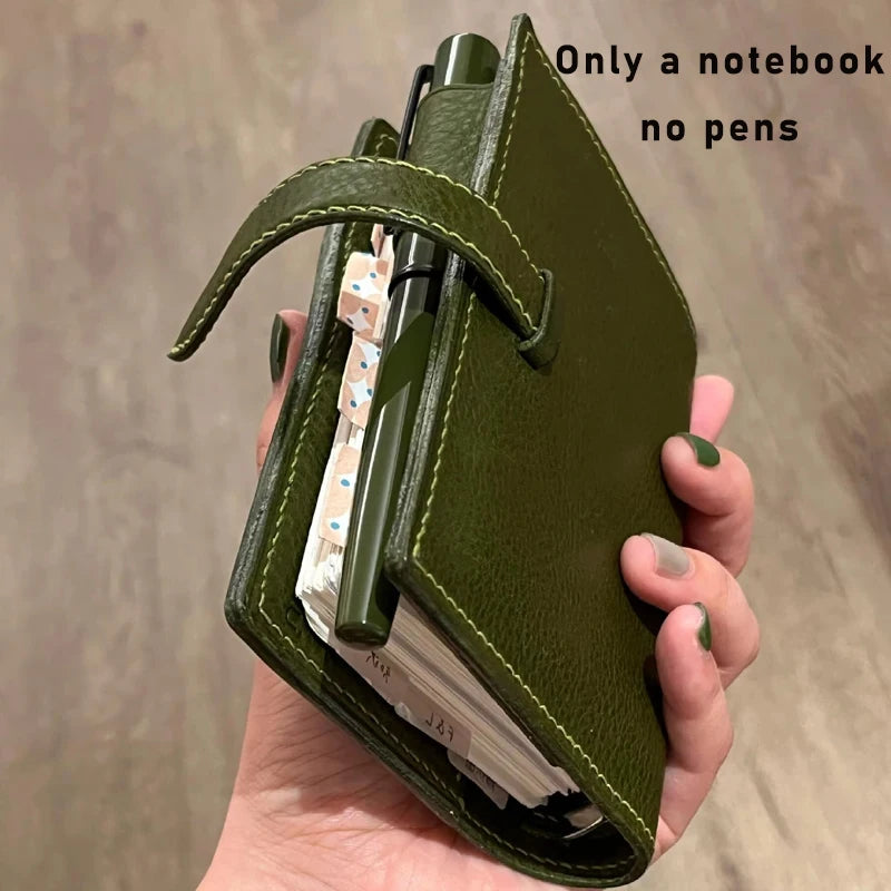 M5 Green Leather Notebook Portable Pocket-Sized with Loose Leaf Pages 60/40 Blank Inner Space Ideal for Girls Back to School
