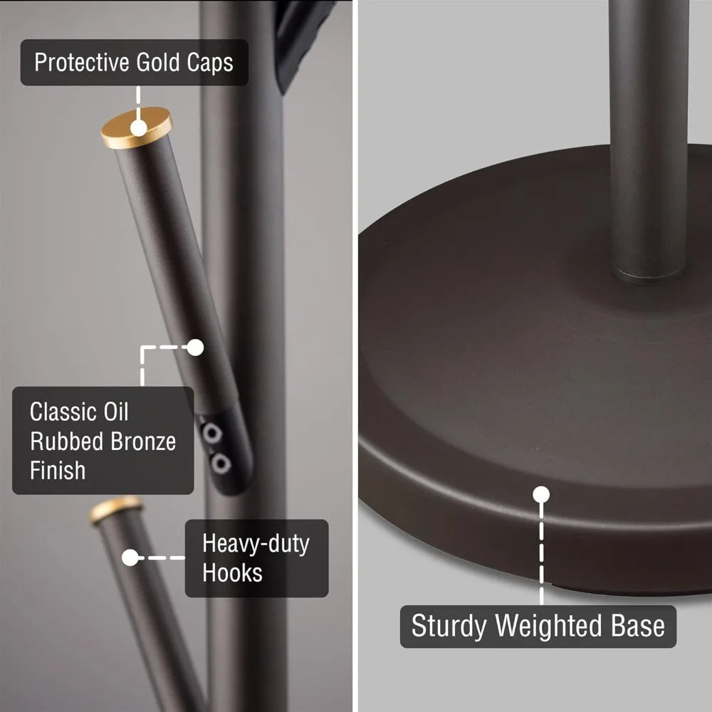 Freestanding Metal Coat Rack With 6 Hooks And Weighted Base