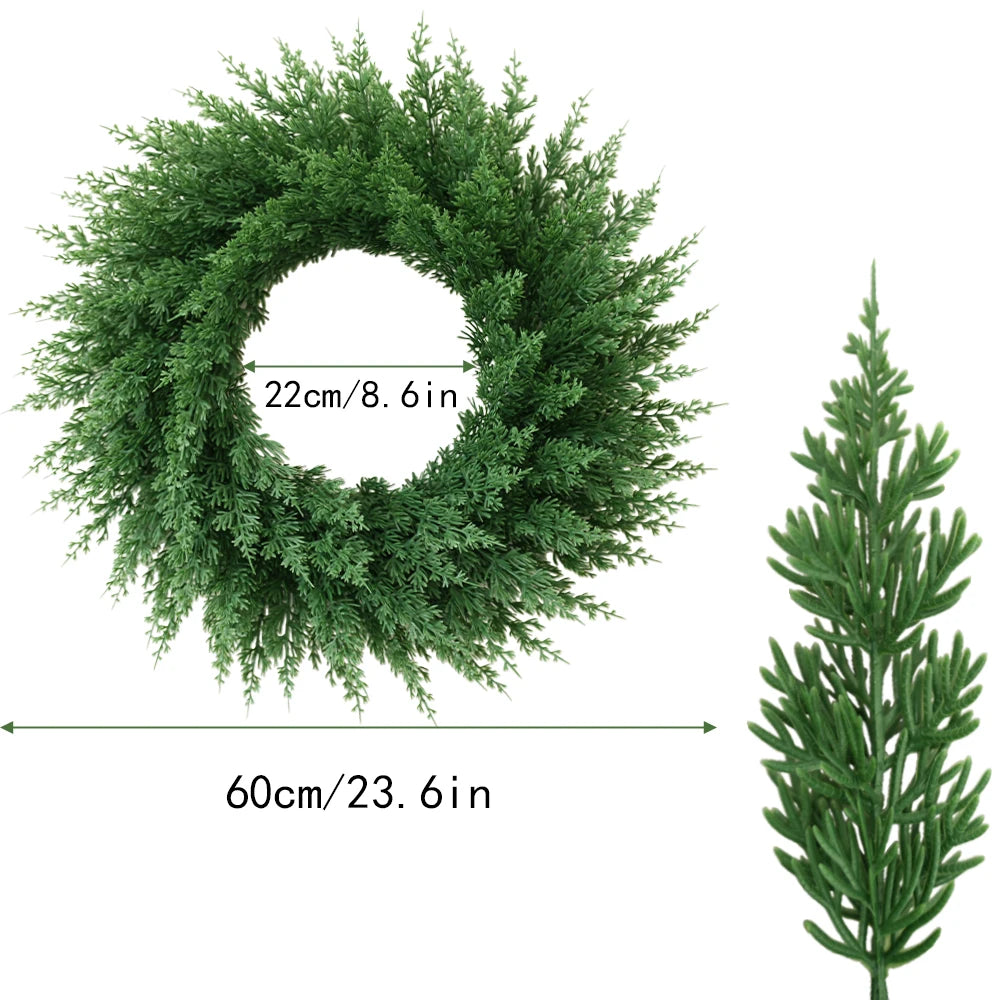 Large Real Touch Christmas Cedar Wreath Artificial Cedar Wreaths Fake Pine Needles Wreath for Door Wall Windows Home Xmas Decor
