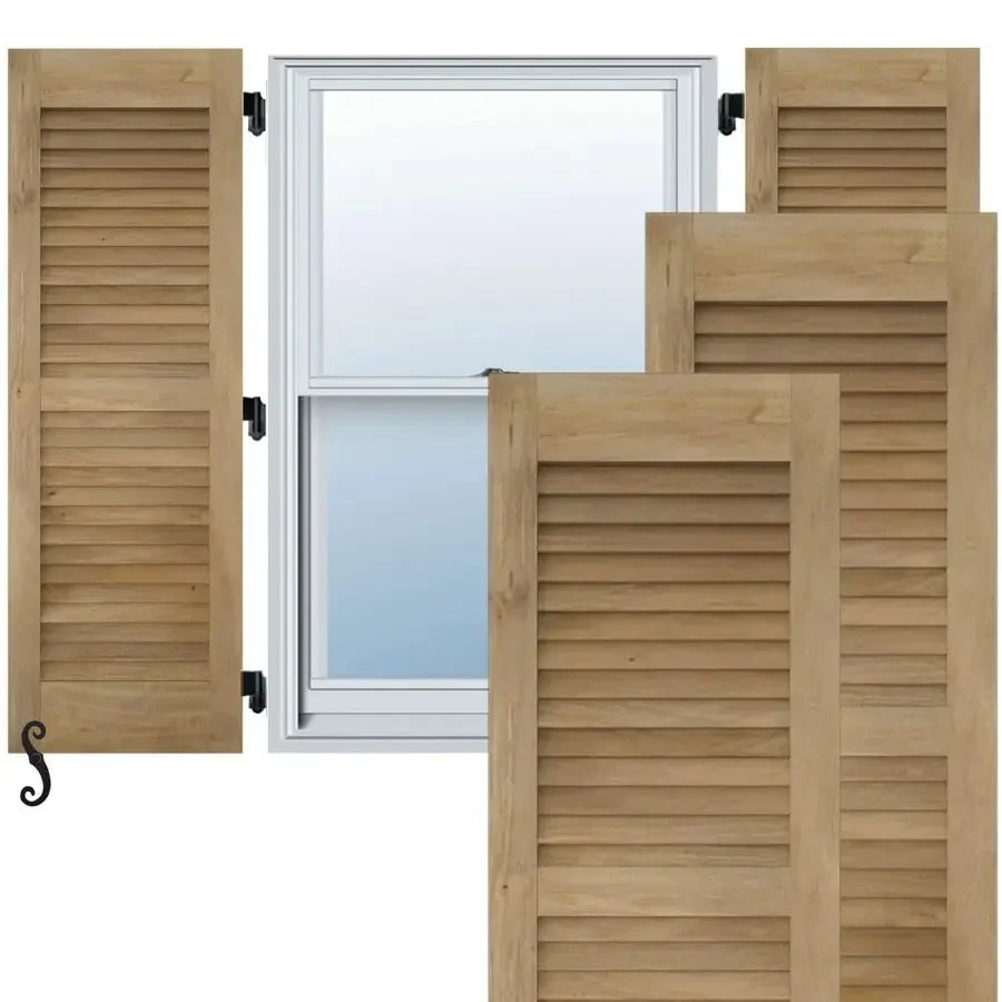 x 48H Americraft Two Equal Louver Exterior Real Wood Shutters Per Pair, Unfinished