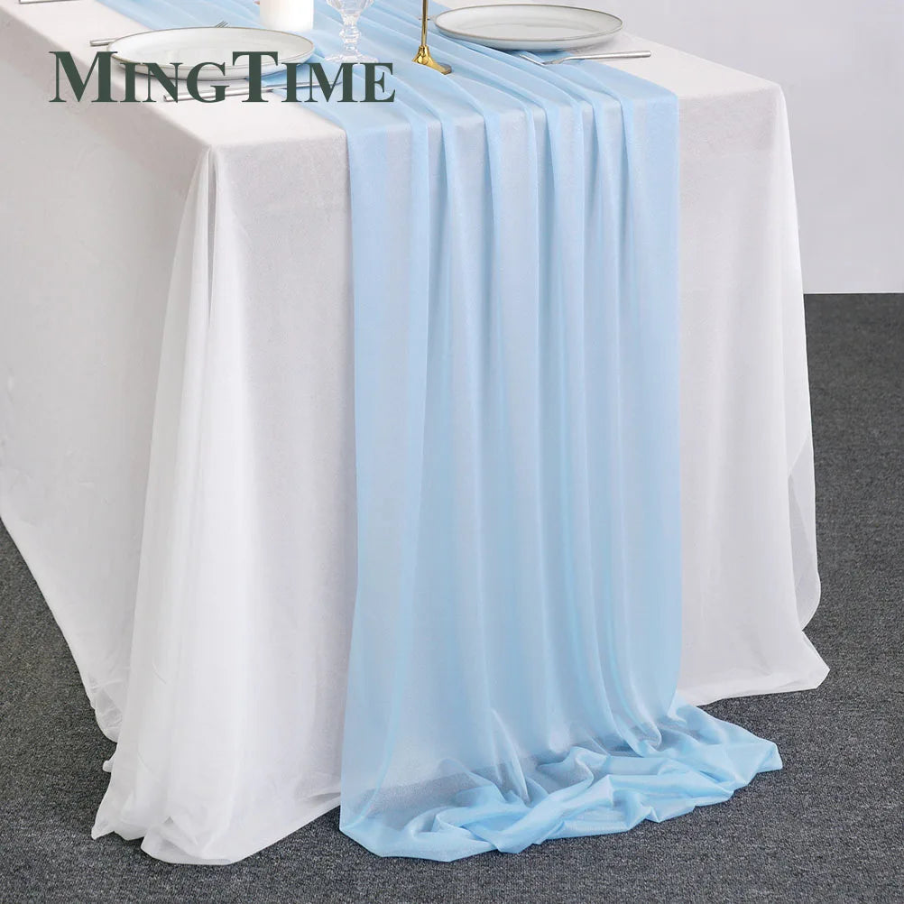 Table Runner Sheer Chiffon-like Boho Wedding Party Bridal Birthday Christmas Decorations Peach Khaki White Gold Green Color etc.